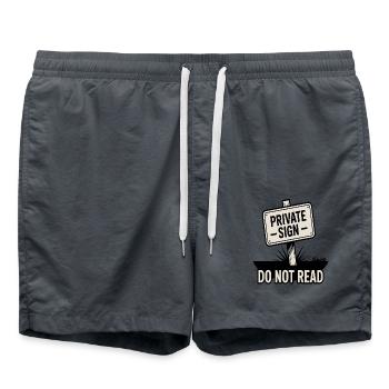 Private sign with "Do not read" inscription - Swim Trunks - anthracite - Front - AI Model Male 185 light (185cm)