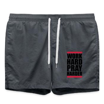 travailler dur prier plus dur travailler dur jesus cross ch - Short de bain - charbon - Devant - AI Model Male 185 light (185cm)
