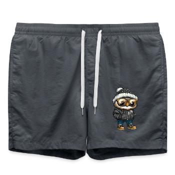 Eule Cool Comic - Badeshorts - Anthrazit - Vorne - AI Model Male 185 light (185cm)