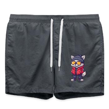 Wolf Cool Comic - Badeshorts - Anthrazit - Vorne - AI Model Male 185 light (185cm)