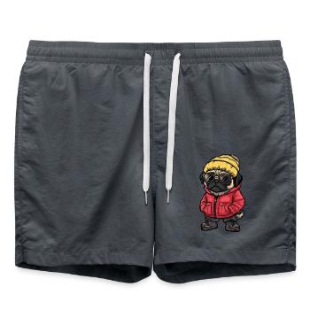 Mops Hund Cool Comic - Badeshorts - Anthrazit - Vorne - AI Model Male 185 light (185cm)