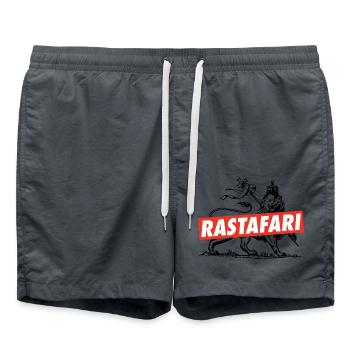 Lion de Judah - Jah Rastafarian - Chemise Reggae Roots - Short de bain - charbon - Devant - AI Model Male 185 light (185cm)