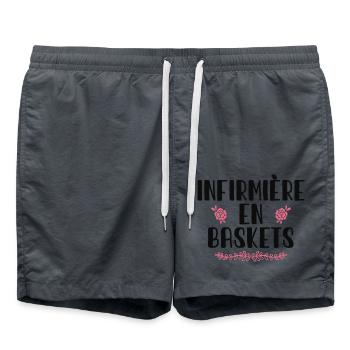Infirmière En Baskets Humour Hôpital Basket - Short de bain - charbon - Devant - AI Model Male 185 light (185cm)