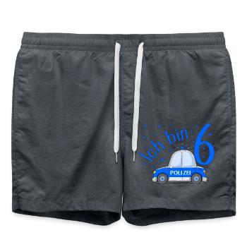 Voiture de Police J’ai 6 Anniversaire Bleu - Short de bain - charbon - Devant - AI Model Male 185 light (185cm)