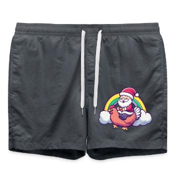 Huhn Weihnachtsmann Regenbogen - Badeshorts - Anthrazit - Vorne - AI Model Male 185 light (185cm)