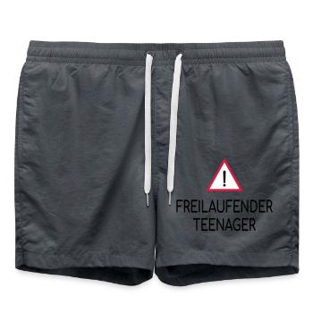 Beware of free-roaming teenagers - Swim Trunks - anthracite - Front - AI Model Male 185 light (185cm)