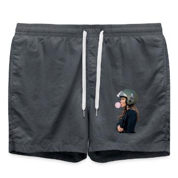 Coole Motorradfahrerin Bikerin kaut Kaugummi - Badeshorts - Anthrazit - Vorne - AI Model Male 185 light (185cm)