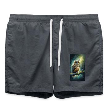 Hibou à l’aquarelle - Short de bain - charbon - Devant - AI Model Male 185 light (185cm)