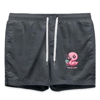Mignon Kawaii flamant rose bulle amant de thé flamant rose - Short de bain - charbon - Devant - AI Model Male 185 light (185cm)