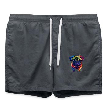 Mops Hund Bunte Farben Pop Art Regenbogen Carlino - Badeshorts - Anthrazit - Vorne - AI Model Male 185 light (185cm)
