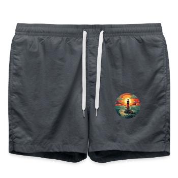 Lighthouse at sunset - Romantic kiss - Swim Trunks - anthracite - Front - AI Model Male 185 light (185cm)