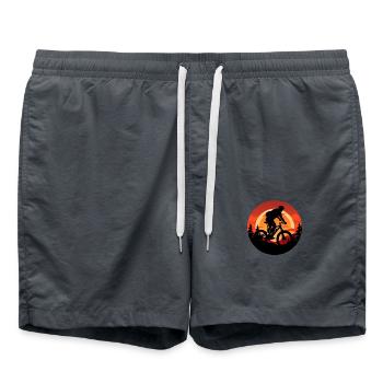 Mountainbike Downhill bei Sonnenuntergang – - Badeshorts - Anthrazit - Vorne - AI Model Male 185 light (185cm)