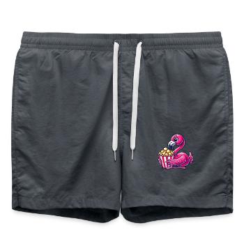 Flamingo Popcorn Film Kino Filme Cartoon - Badeshorts - Anthrazit - Vorne - AI Model Male 185 light (185cm)