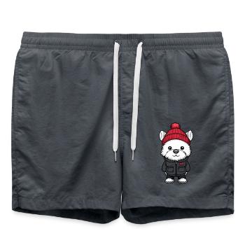 West Highland Terrier Dog Winter - Swim Trunks - anthracite - Front - AI Model Male 185 light (185cm)