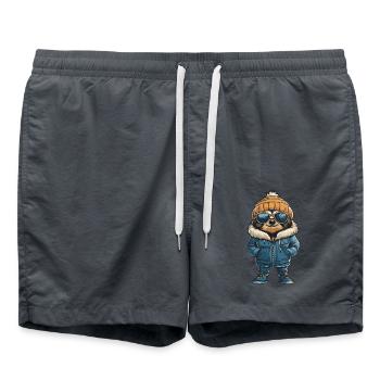Faultier Winter Comic - Badeshorts - Anthrazit - Vorne - AI Model Male 185 light (185cm)