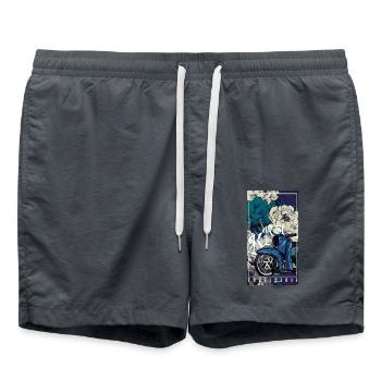 Hirondelle (bleu) // Illustration - Short de bain - charbon - Devant - AI Model Male 185 light (185cm)