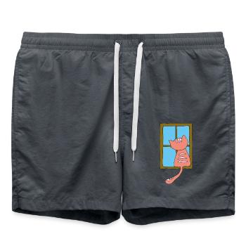 Cat at the window pink - Swim Trunks - anthracite - Front - AI Model Male 185 light (185cm)