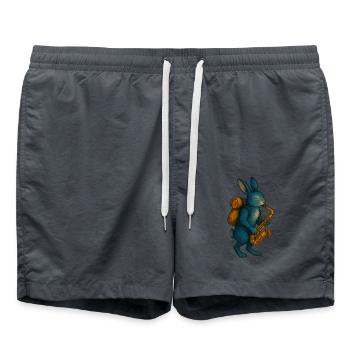 Lapin Bleu avec Saxophone - Short de bain - charbon - Devant - AI Model Male 185 light (185cm)