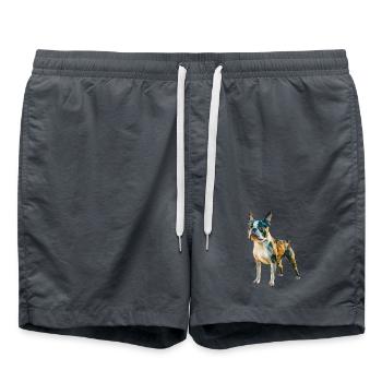 Französische Bulldogge - Cooles Low-Poly-Logo - Badeshorts - Anthrazit - Vorne - AI Model Male 185 light (185cm)