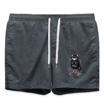 Cute Black Cat In The Rain - Swim Trunks - anthracite - Front - AI Model Male 185 light (185cm)