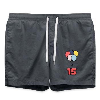 15. 15 YEARS. 15th ANNIVERSARY. BIRTHDAY 15 YEARS. - Swim Trunks - anthracite - Front - AI Model Male 185 light (185cm)