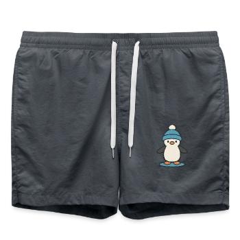 Winter penguin with blue cap – cute - Swim Trunks - anthracite - Front - AI Model Male 185 light (185cm)