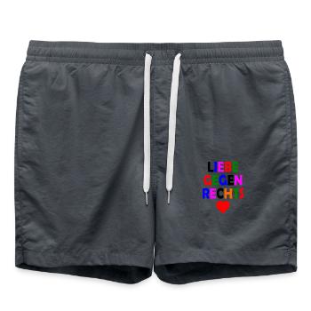 Liebe gegen rechts - Badeshorts - Anthrazit - Vorne - AI Model Male 185 light (185cm)