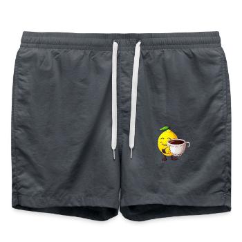 Zitrus-Kaffeezeit: Kawaii Zitrone genießt den - Badeshorts - Anthrazit - Vorne - AI Model Male 185 light (185cm)
