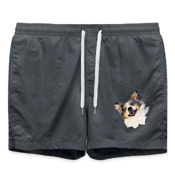 Australian Shepherd, Polygon Style - Badeshorts - Anthrazit - Vorne - AI Model Male 185 light (185cm)