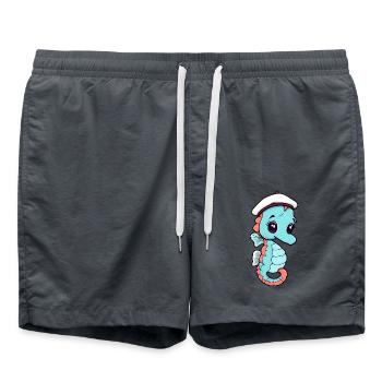 Hippocampe de dessin animé joyeux dans un chapeau de marin - Short de bain - charbon - Devant - AI Model Male 185 light (185cm)