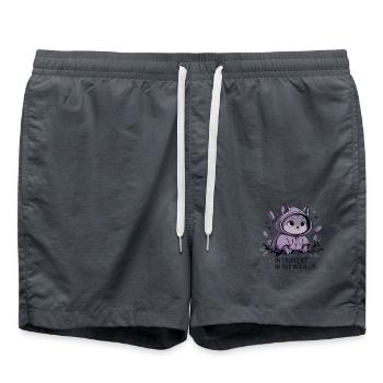 Introvert outdoors – animal in hoodie - Swim Trunks - anthracite - Front - AI Model Male 185 light (185cm)