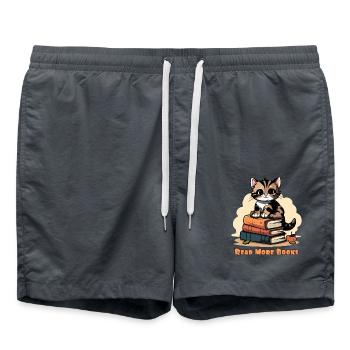 Süße Katze mit Buch, lest mehr Bücher - Badeshorts - Anthrazit - Vorne - AI Model Male 185 light (185cm)