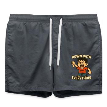 À bas tout ! Garçon en colère en signe de protestation - Short de bain - charbon - Devant - AI Model Male 185 light (185cm)
