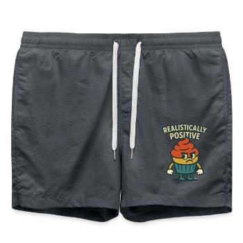Grimmiger Cupcake mit Spruch Realistisch Positiv - Badeshorts - Anthrazit - Vorne - AI Model Male 185 light (185cm)