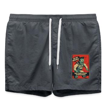 Ins Weltall: Was kann schiefgehen, äh schifegfehn? - Badeshorts - Anthrazit - Vorne - AI Model Male 185 light (185cm)