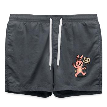 Funny bunny with shield children rule - Swim Trunks - anthracite - Front - AI Model Male 185 light (185cm)