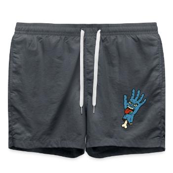 Main bleue sauvage avec visage et langue coquine - Short de bain - charbon - Devant - AI Model Male 185 light (185cm)