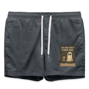 Junge mit Geist und Text „Ich bin doch schon weg“ - Badeshorts - Anthrazit - Vorne - AI Model Male 185 light (185cm)