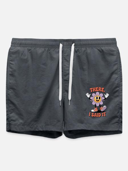 Lächelnde Cartoon-Blume mit Spruch und Turnschuhen - Badeshorts - Anthrazit