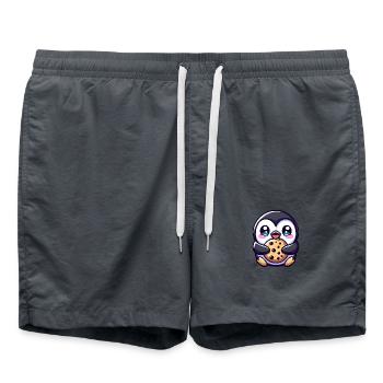 Süßer Pinguin nascht Kekse Cartoon - Badeshorts - Anthrazit - Vorne - AI Model Male 185 light (185cm)