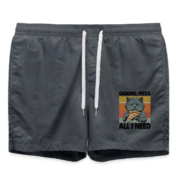 Drôles de chats Jeux Pizza Gamer Gamer Jeux - Short de bain - charbon - Devant - AI Model Male 185 light (185cm)