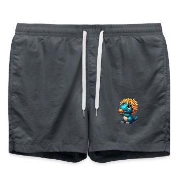 T-Rex Dinosaurier Fast Food Burger Pommes - Badeshorts - Anthrazit - Vorne - AI Model Male 185 light (185cm)