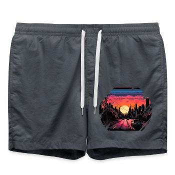 New York City Skyline Sonnenuntergang Hitze - Badeshorts - Anthrazit - Vorne - AI Model Male 185 light (185cm)