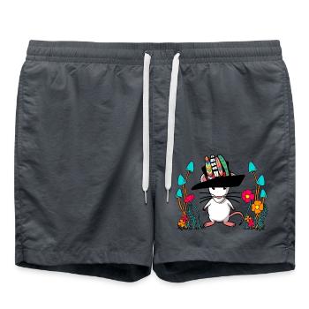 Herbst Maus Hippie Vintage Retro Nager Ratte - Badeshorts - Anthrazit - Vorne - AI Model Male 185 light (185cm)