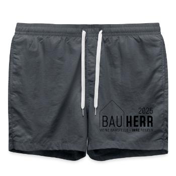 Bauherr 2025, Meine Baustelle - ihre Regeln - Badeshorts - Anthrazit - Vorne - AI Model Male 185 light (185cm)