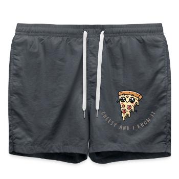 Funny Pizza Slice – Cheesy & Awesome Shirt - Swim Trunks - anthracite - Front - AI Model Male 185 light (185cm)