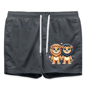Two Cute Lion Friends Holding Hands - Badeshorts - Anthrazit - Vorne - AI Model Male 185 light (185cm)