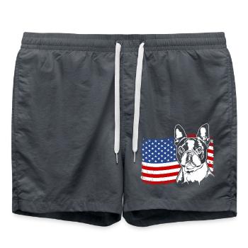Boston Terrier US America Flag Dogs Wilsigns - Swim Trunks - anthracite - Front - AI Model Male 185 light (185cm)