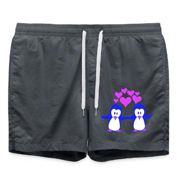 Zwei Pinguine Paar Pärchen Liebe 2 Verliebt Herzen - Badeshorts - Anthrazit - Vorne - AI Model Male 185 light (185cm)