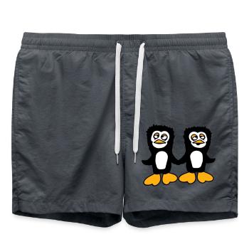 Penguins Team 2 Friends Tired Confused Holding Hands - Swim Trunks - anthracite - Front - AI Model Male 185 light (185cm)